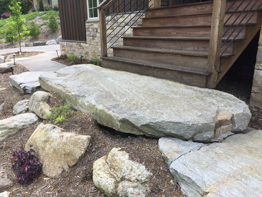 large stone entry step residential landscape architecture asheville
