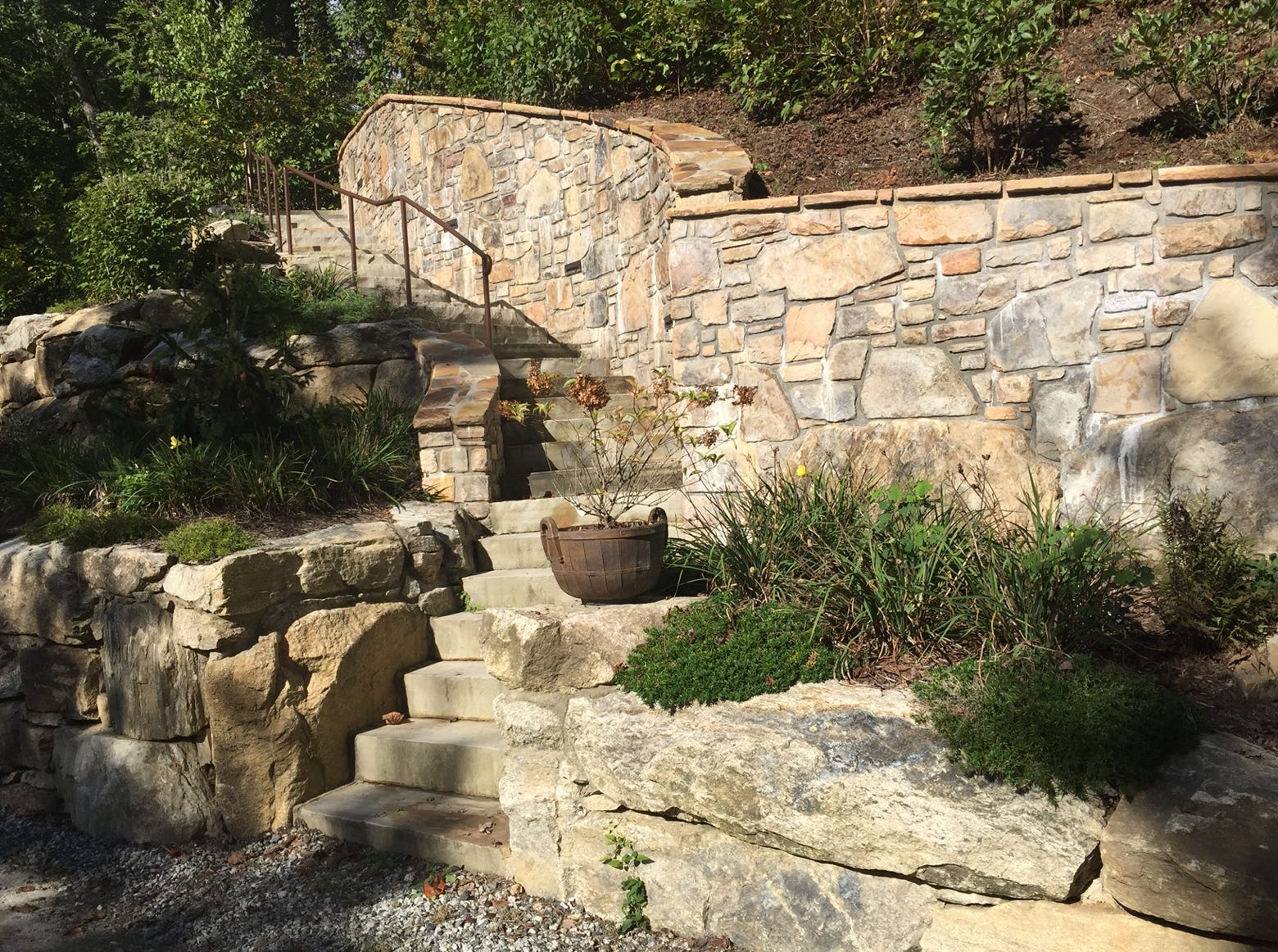 after image stone steps and stone masonry retaining wall lake summit nc