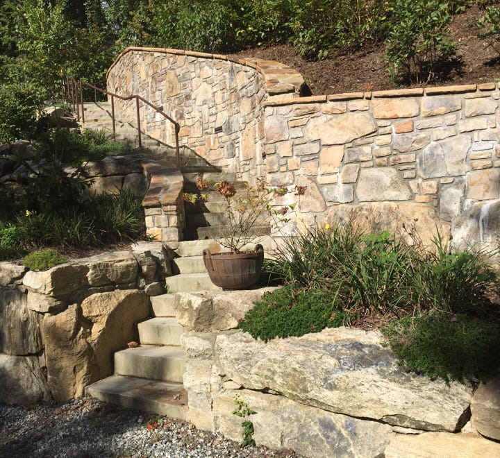 Terrace walls, slope stabilzation plantings, native plants for slope stabilization